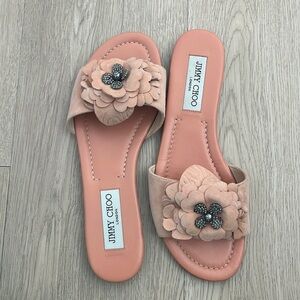 JIMMY CHOO Pink Suede Floral Flats